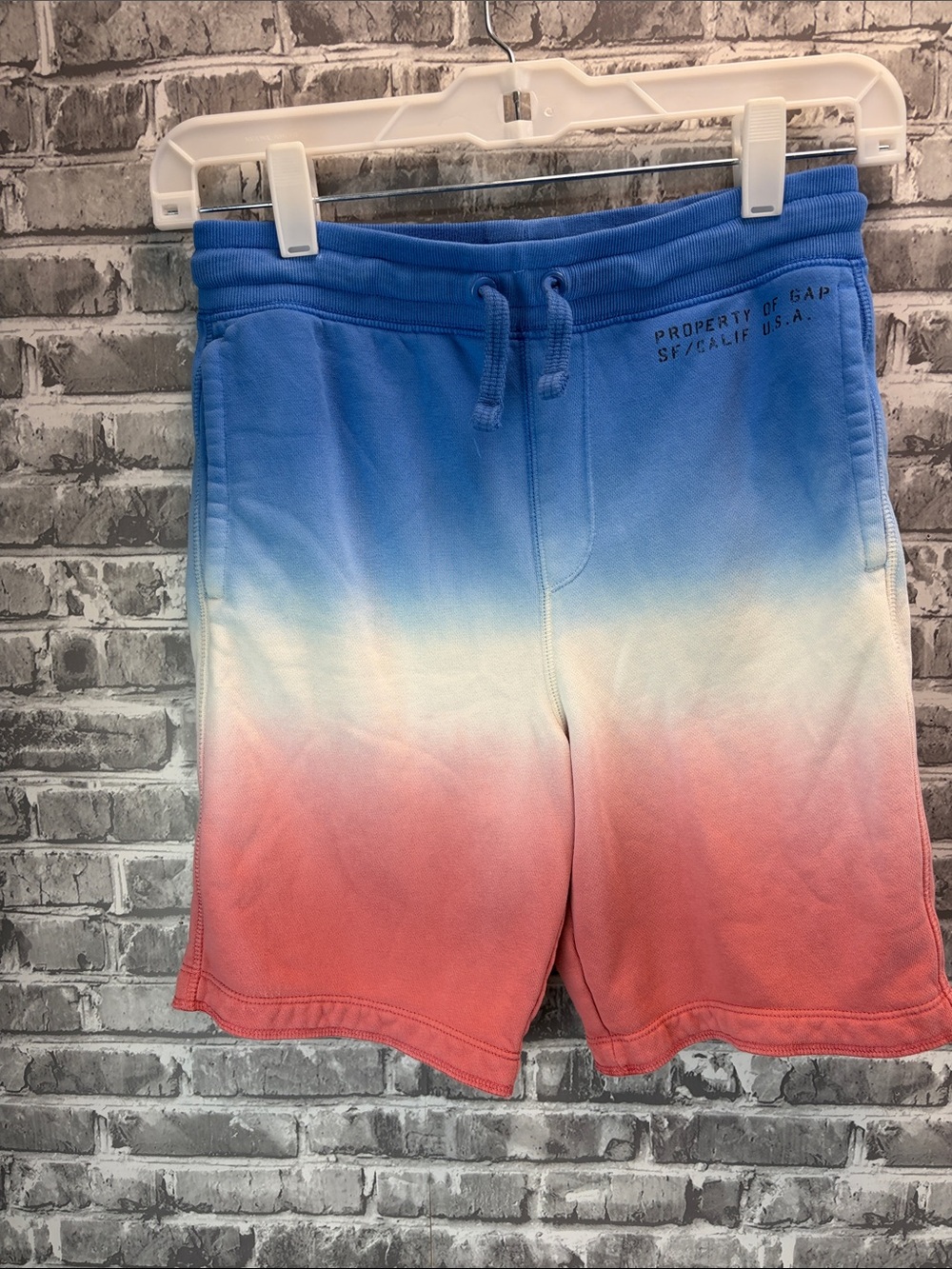 GAP Ombre Drawstring Athletic Shorts - Blue/White/Red